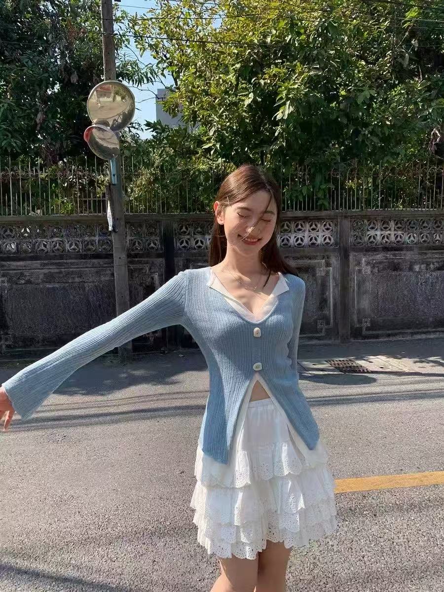 MOCK TWO-PIECE KNIT SWEATER