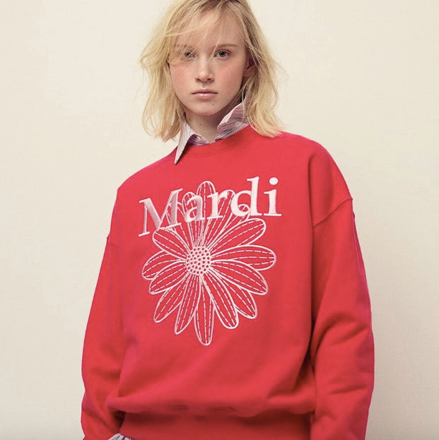SWEATSHIRT FLOWERMARDI NEEDLEWORK_RED PINK