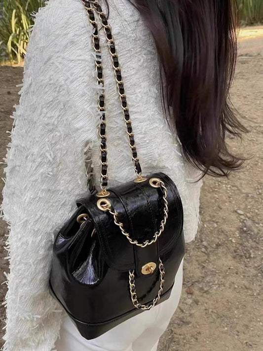 Korean Cowhide Leather Bucket Bag