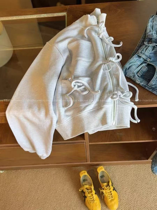 GRAY SWEATSHIRT WITH BOW