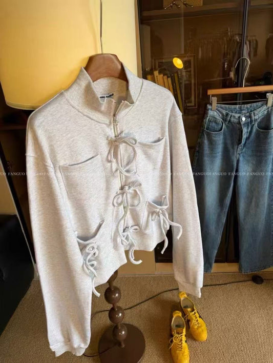 GRAY SWEATSHIRT WITH BOW