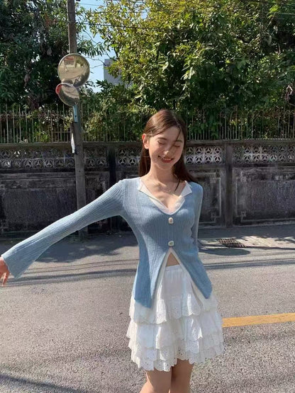MOCK TWO-PIECE KNIT SWEATER