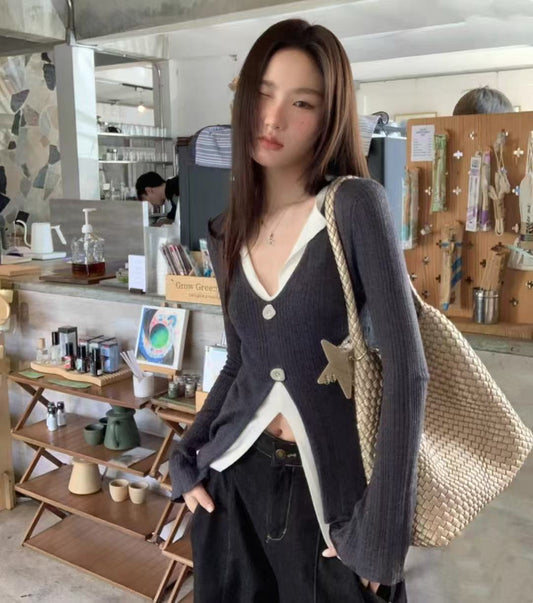 MOCK TWO-PIECE KNIT SWEATER