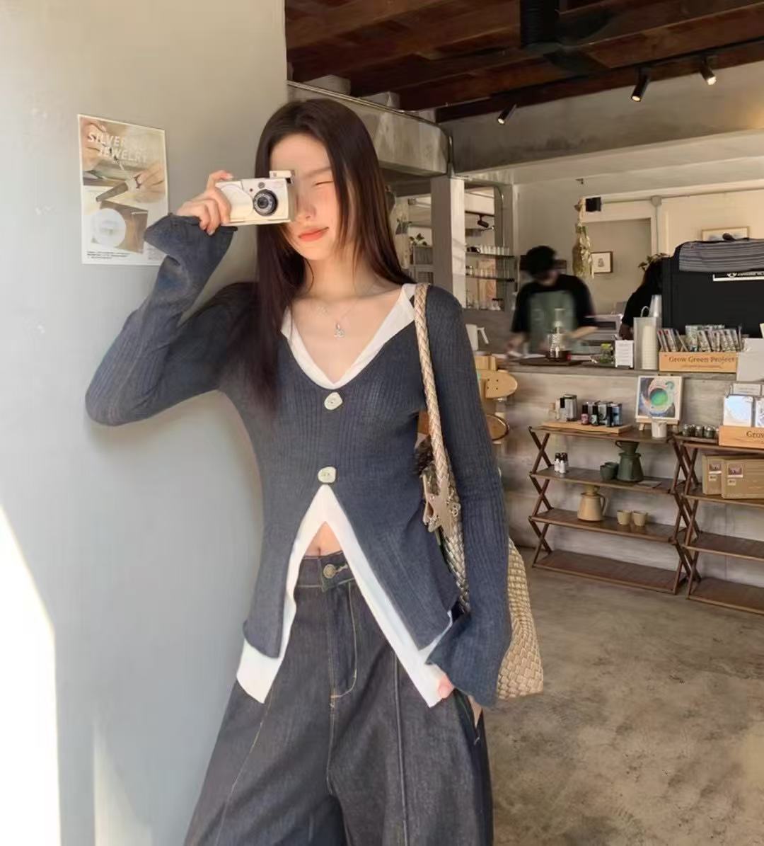 MOCK TWO-PIECE KNIT SWEATER