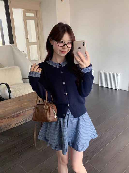 FALSE TWO-PIECE LONG SLEEVE KNIT TOP