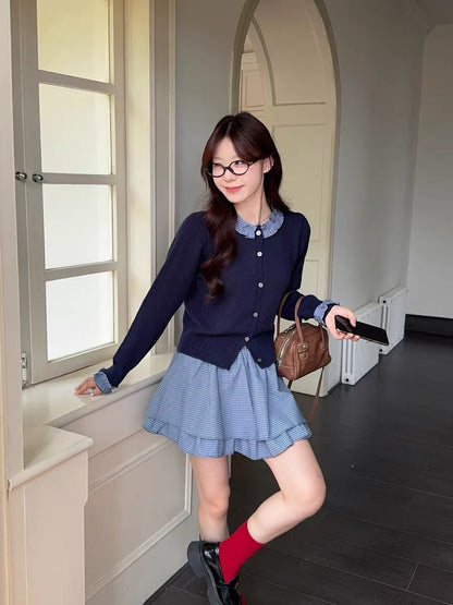 FALSE TWO-PIECE LONG SLEEVE KNIT TOP