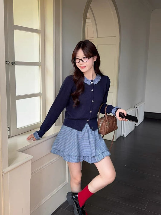 FALSE TWO-PIECE LONG SLEEVE KNIT TOP